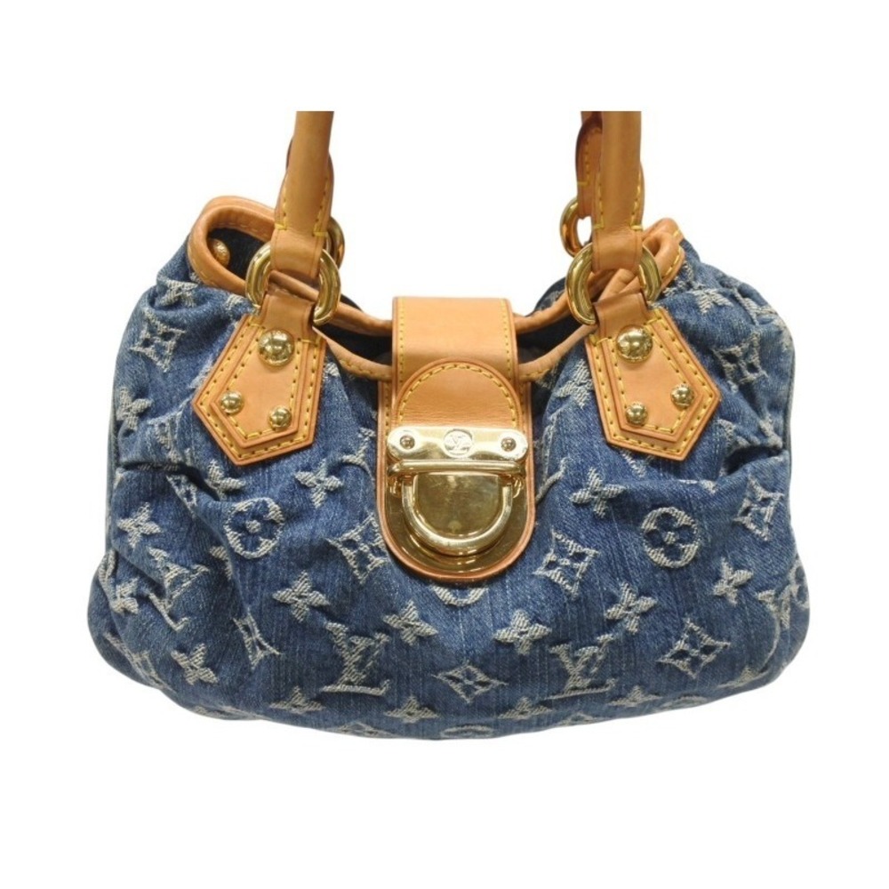 Louis Vuitton Monogram Handbag Pleaty Blue Leather Denim
